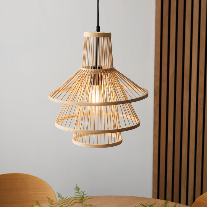 Endon 101676 Minato 1lt Pendant Natural bamboo & matt black 10W LED E27 (Required) - westbasedirect.com