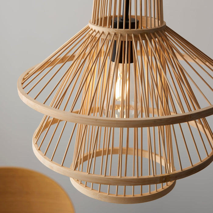 Endon 101676 Minato 1lt Pendant Natural bamboo & matt black 10W LED E27 (Required) - westbasedirect.com