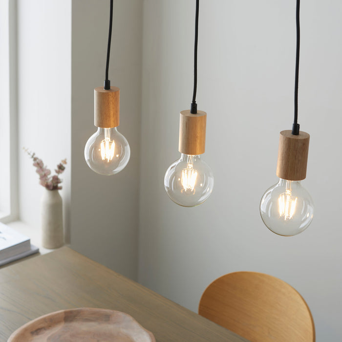 Endon 101678 Sven 3lt Pendant Matt black & natural wood 3 x 10W LED E27 (Required) - westbasedirect.com