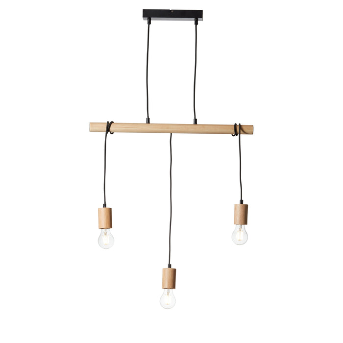 Endon 101678 Sven 3lt Pendant Matt black & natural wood 3 x 10W LED E27 (Required) - westbasedirect.com