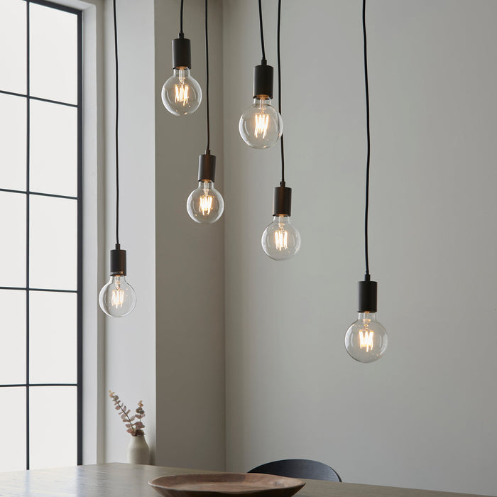 Endon 101684 Stellan 6lt Pendant Oak stained plywood & anthracite finish 6 x 10W LED E27 (Required) - westbasedirect.com