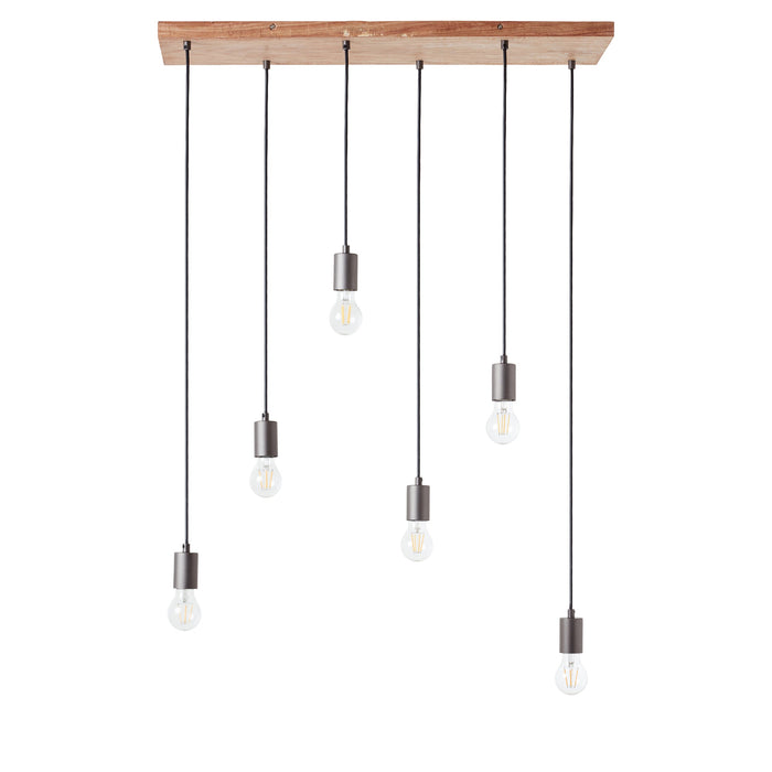 Endon 101684 Stellan 6lt Pendant Oak stained plywood & anthracite finish 6 x 10W LED E27 (Required) - westbasedirect.com