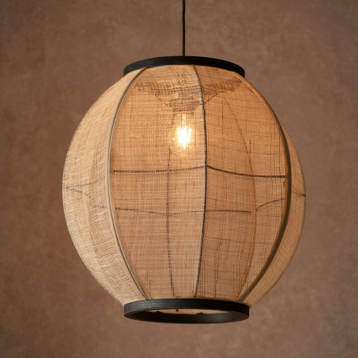 Endon 101688 Zaire 1lt Pendant Natural linen, dark plywood & matt black 10W LED E27 (Required) - westbasedirect.com