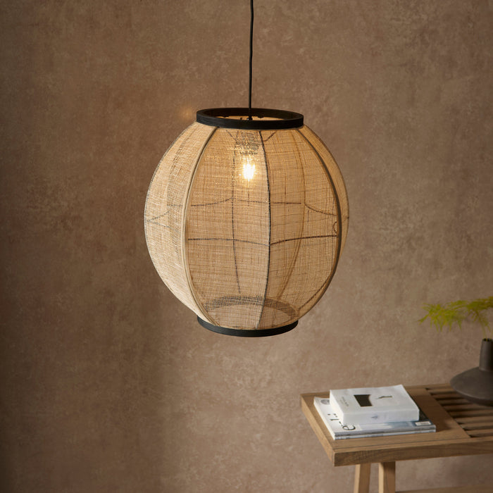 Endon 101688 Zaire 1lt Pendant Natural linen, dark plywood & matt black 10W LED E27 (Required) - westbasedirect.com