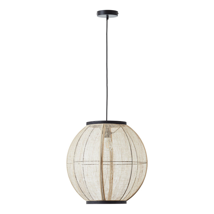 Endon 101688 Zaire 1lt Pendant Natural linen, dark plywood & matt black 10W LED E27 (Required) - westbasedirect.com