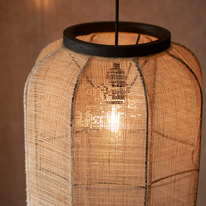 Endon 101689 Zaire 1lt Pendant Natural linen, dark plywood & matt black 10W LED E27 (Required) - westbasedirect.com