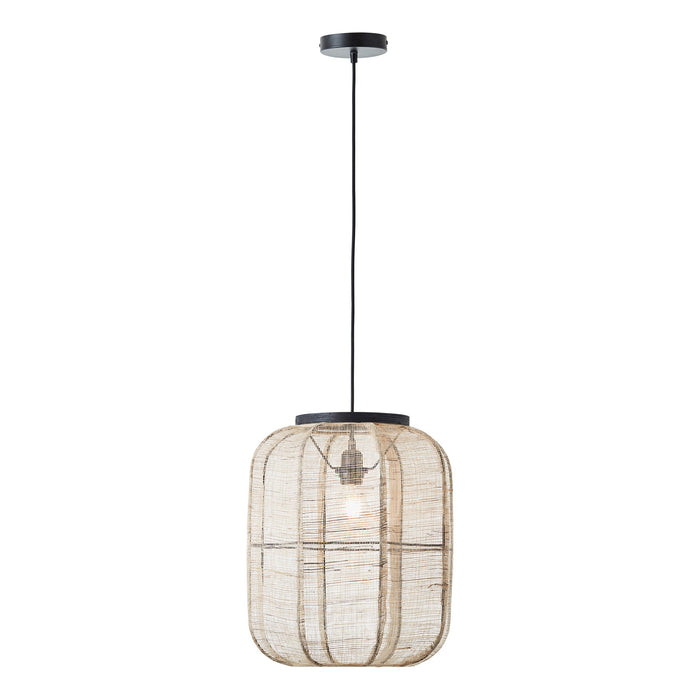 Endon 101689 Zaire 1lt Pendant Natural linen, dark plywood & matt black 10W LED E27 (Required) - westbasedirect.com