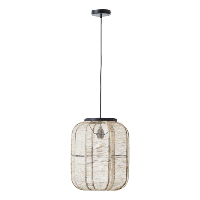 Endon 101689 Zaire 1lt Pendant Natural linen, dark plywood & matt black 10W LED E27 (Required) - westbasedirect.com