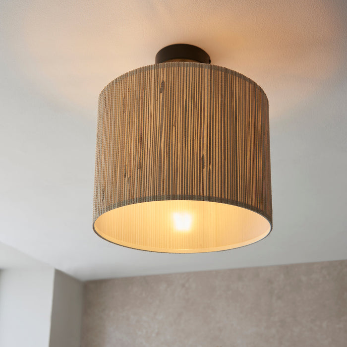 Endon 101695 Longshore 1lt Semi flush Natural seagrass & matt black 10W LED E27 (Required) - westbasedirect.com