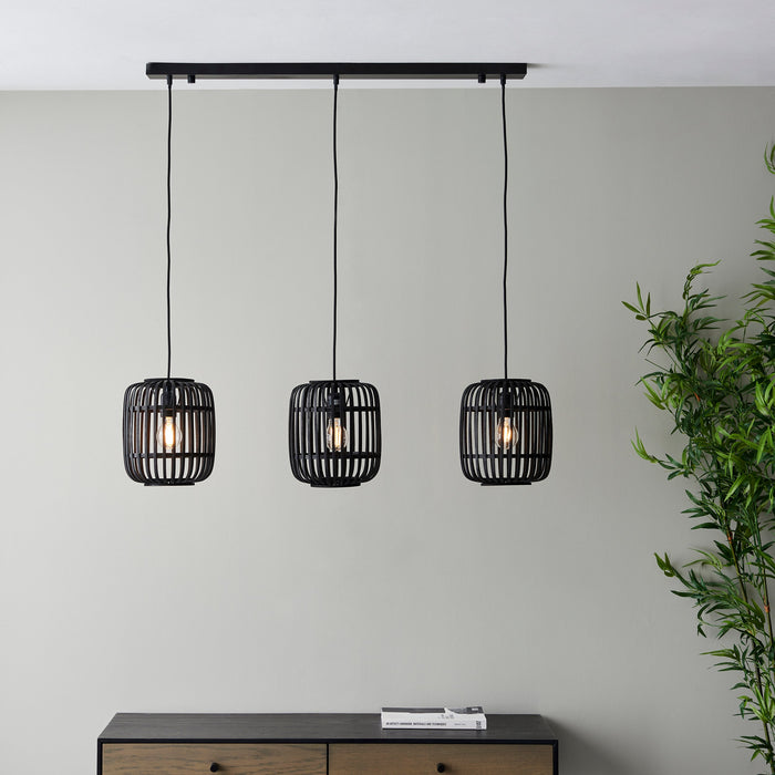 Endon 101698 Mathias 3lt Pendant Dark bamboo & plywood with matt black paint 3 x 10W LED E27 (Required) - westbasedirect.com