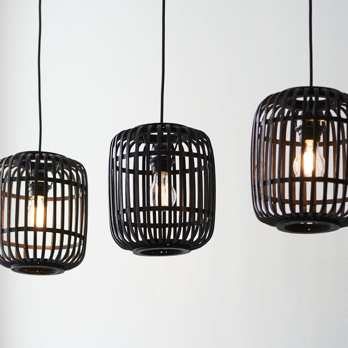 Endon 101698 Mathias 3lt Pendant Dark bamboo & plywood with matt black paint 3 x 10W LED E27 (Required) - westbasedirect.com