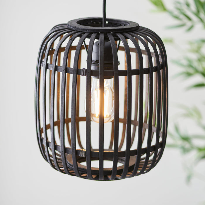 Endon 101700 Mathias 1lt Pendant Dark bamboo & plywood with matt black paint 10W LED E27 (Required) - westbasedirect.com