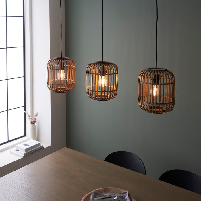 Endon 101775 Mathias 3lt Pendant Natural bamboo, plywood & matt black paint 3 x 10W LED E27 (Required) - westbasedirect.com