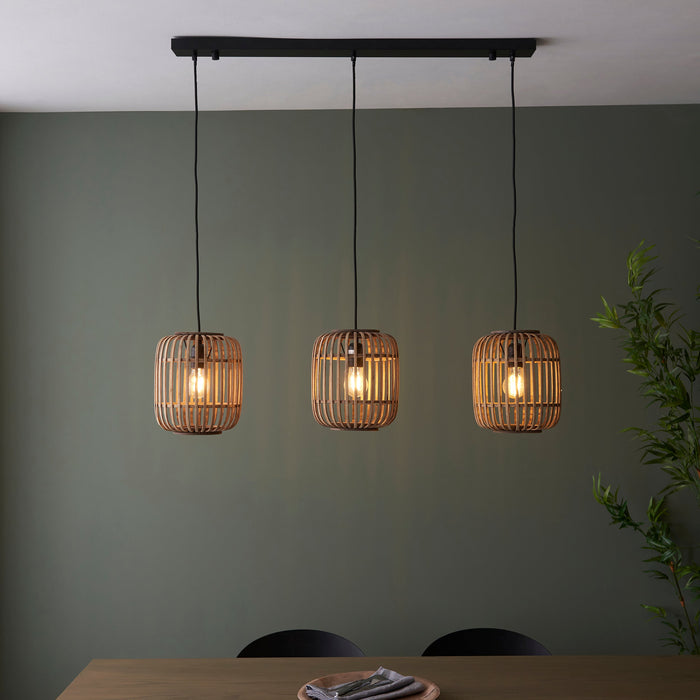 Endon 101775 Mathias 3lt Pendant Natural bamboo, plywood & matt black paint 3 x 10W LED E27 (Required) - westbasedirect.com