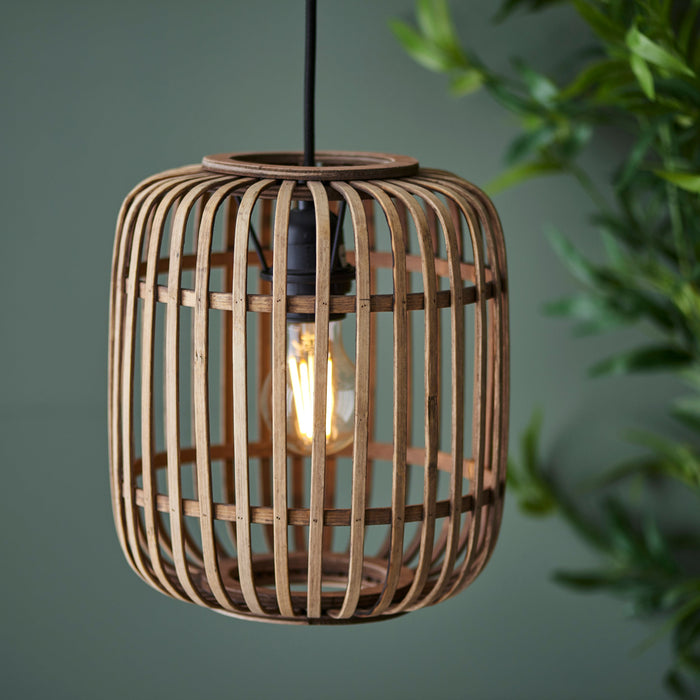 Endon 101777 Mathias 1lt Pendant Natural bamboo, plywood & matt black paint 10W LED E27 (Required) - westbasedirect.com