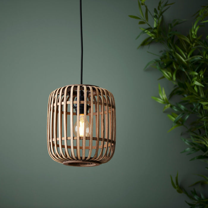 Endon 101777 Mathias 1lt Pendant Natural bamboo, plywood & matt black paint 10W LED E27 (Required) - westbasedirect.com