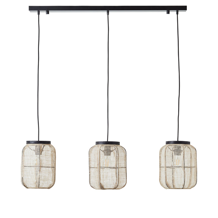 Endon 101779 Zaire 3lt Pendant Natural linen, dark plywood & matt black 3 x 10W LED E27 (Required) - westbasedirect.com