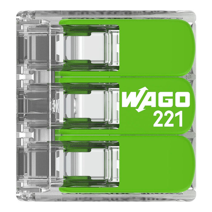 Wago 221-423 4mm² 3-Way Compact Splicing Connector - Green (50 Full Box)