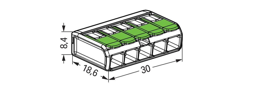 Wago 221-425 4mm² 5-Way Compact Splicing Connector - Green (25 Full Box)