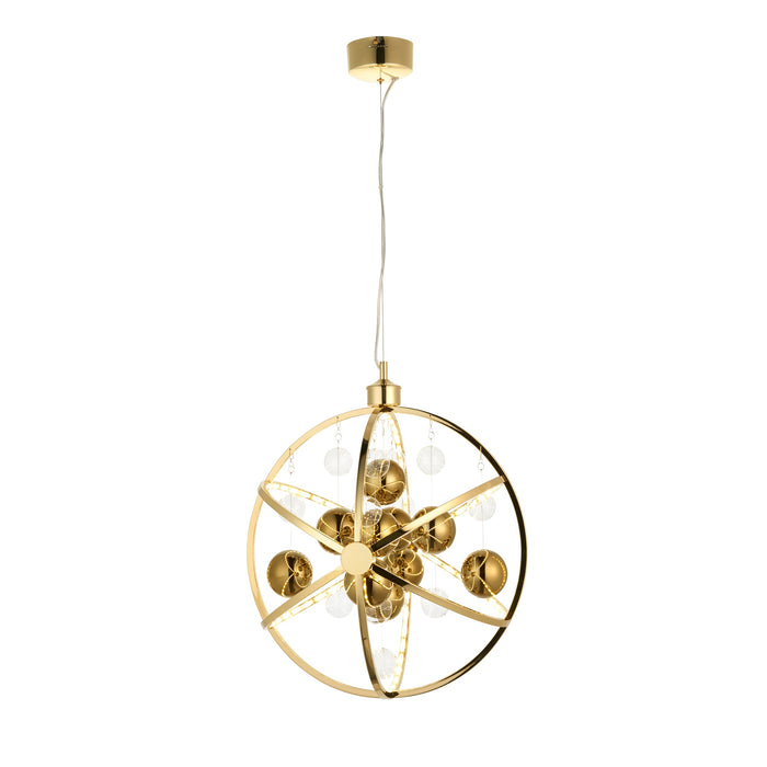 Endon 102608 Muni 1lt Pendant Gold effect plate with clear & gold glass 8.53W LED (SMD 2835) Warm White - westbasedirect.com