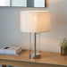 Endon 102674 Lessina 1lt Table Bright nickel plate, clear glass & vintage white fabric 10W LED E27 (Required) - westbasedirect.com