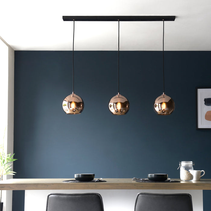 Endon 102929 Boli 3lt Pendant Copper mirrored glass & matt black paint 3 x 10W LED E27 (Required) - westbasedirect.com