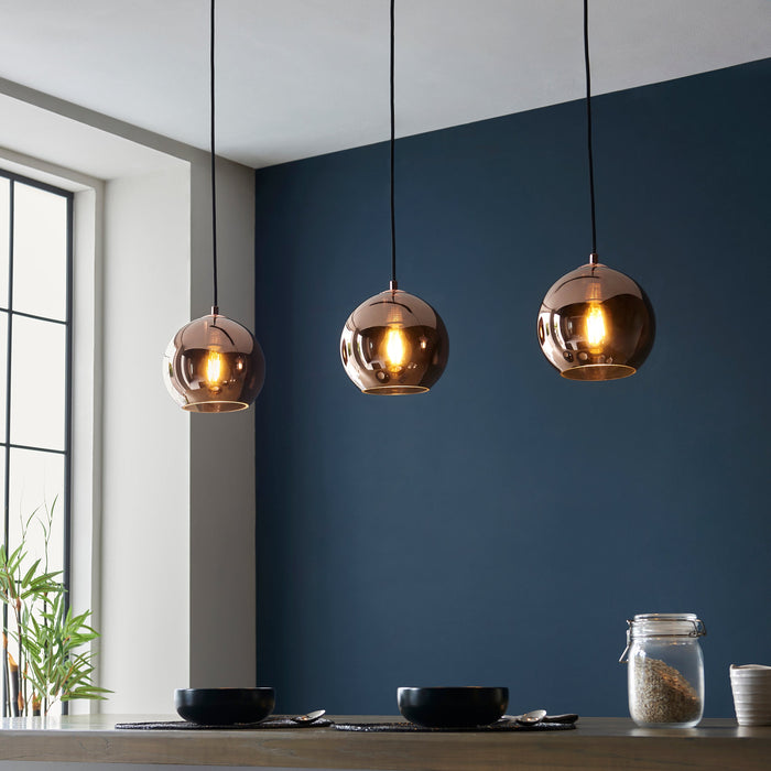 Endon 102929 Boli 3lt Pendant Copper mirrored glass & matt black paint 3 x 10W LED E27 (Required) - westbasedirect.com