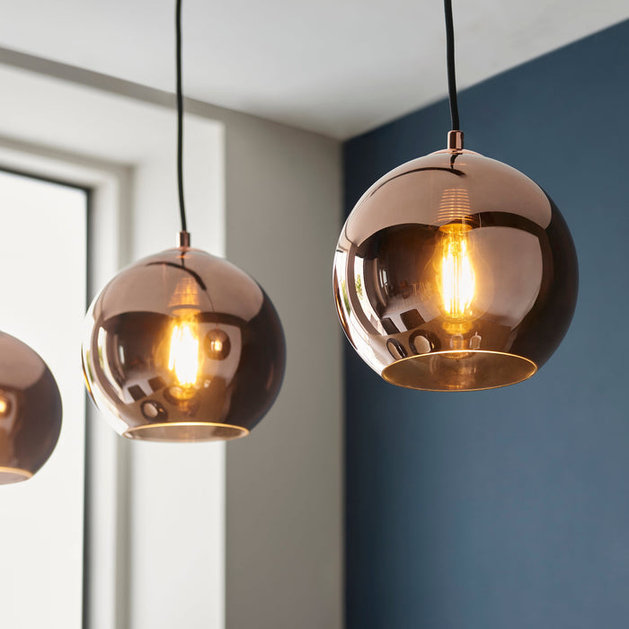 Endon 102929 Boli 3lt Pendant Copper mirrored glass & matt black paint 3 x 10W LED E27 (Required) - westbasedirect.com