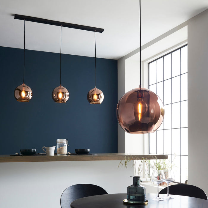 Endon 102929 Boli 3lt Pendant Copper mirrored glass & matt black paint 3 x 10W LED E27 (Required) - westbasedirect.com