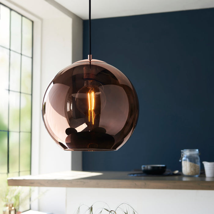 Endon 102930 Boli 1lt Pendant Copper mirrored glass & matt black paint 10W LED E27 (Required) - westbasedirect.com