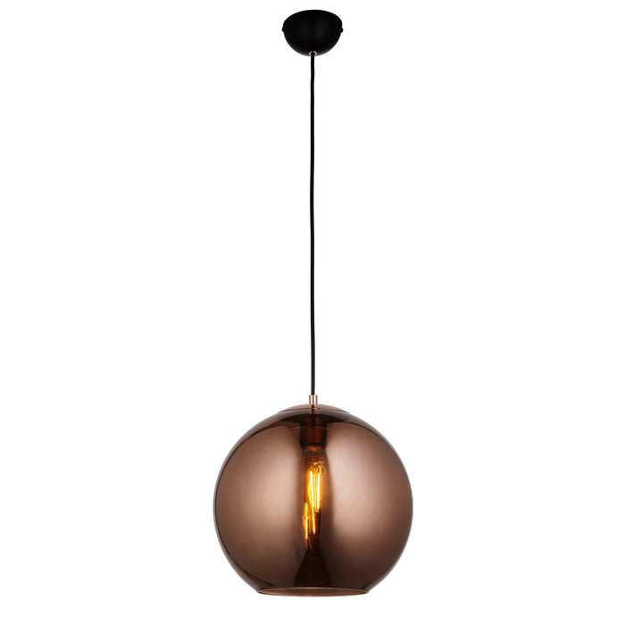 Endon 102930 Boli 1lt Pendant Copper mirrored glass & matt black paint 10W LED E27 (Required) - westbasedirect.com