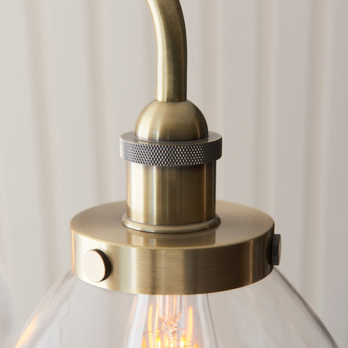 Endon 103014 Hansen 3lt Linear Pendant Antique brass plate & clear glass 3 x 10W LED E27 (Required)