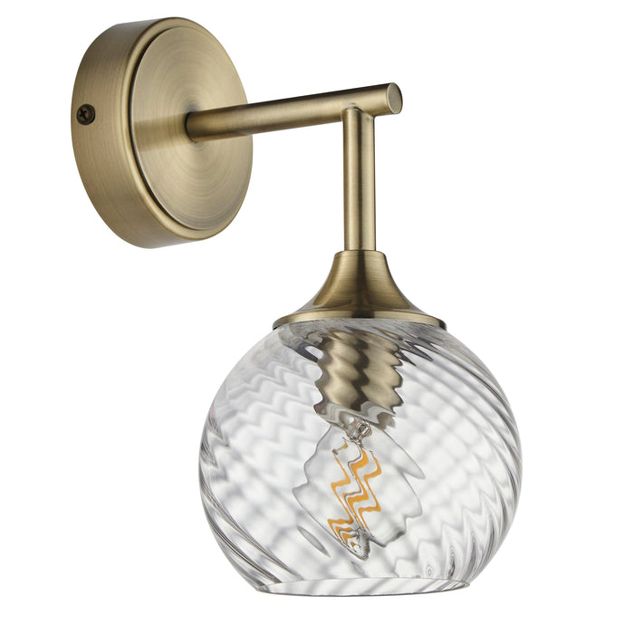 Endon 103173 Allegra 1lt Wall Antique brass plate & clear spiral glass 7W LED E14 (Required) - westbasedirect.com