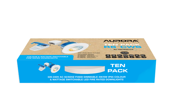 Aurora AU-R6CWSFFCP 230V 4W/6W LED IP65 Fixed Dimmable Fire Rated Downlight FastRFix White 3000K/4000K/5700K (10 Pack)
