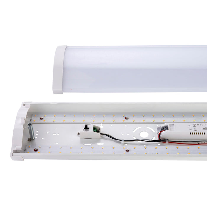 Saxby 104024 DualLED 4FT emergency EM 38W Matt white paint & opal pc 38W LED module (SMD 2835) CCT - westbasedirect.com