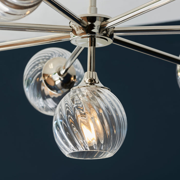 Endon 104051 Allegra 8lt Pendant Bright nickel plate & clear spiral glass 8 x 7W LED E14 (Required) - westbasedirect.com