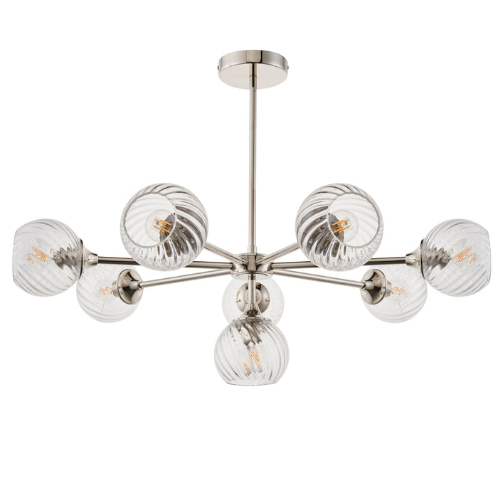 Endon 104051 Allegra 8lt Pendant Bright nickel plate & clear spiral glass 8 x 7W LED E14 (Required) - westbasedirect.com