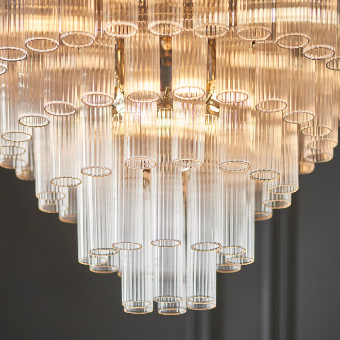 Endon 104090 Toulouse 12lt Pendant Bright nickel plate & clear ribbed glass 12 x 3W LED G9 (Required) - westbasedirect.com