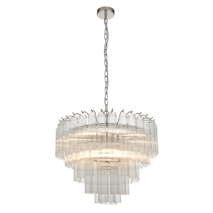 Endon 104090 Toulouse 12lt Pendant Bright nickel plate & clear ribbed glass 12 x 3W LED G9 (Required) - westbasedirect.com