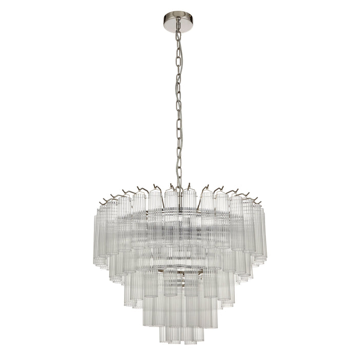 Endon 104090 Toulouse 12lt Pendant Bright nickel plate & clear ribbed glass 12 x 3W LED G9 (Required) - westbasedirect.com