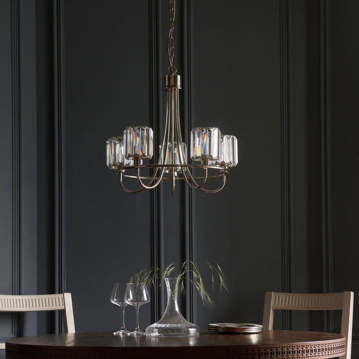 Endon 104108 Berenice 5lt Pendant Bright nickel plate & clear glass 5 x 6W LED E14 (Required) - westbasedirect.com