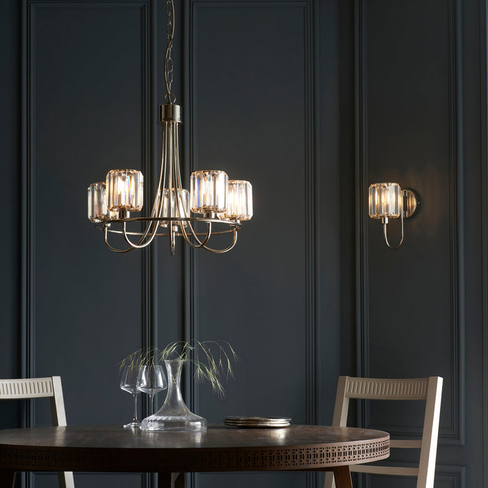 Endon 104108 Berenice 5lt Pendant Bright nickel plate & clear glass 5 x 6W LED E14 (Required) - westbasedirect.com