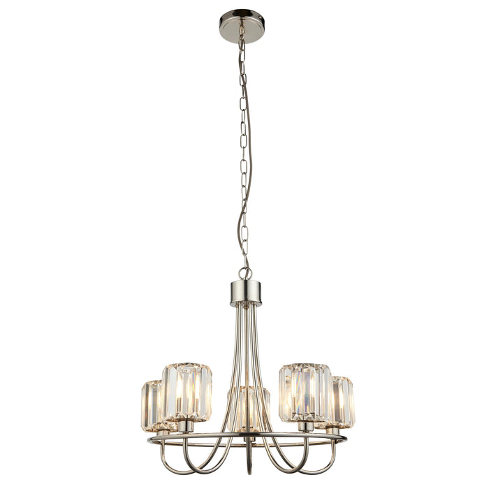 Endon 104108 Berenice 5lt Pendant Bright nickel plate & clear glass 5 x 6W LED E14 (Required) - westbasedirect.com