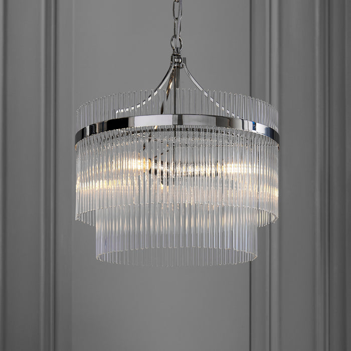 Endon 104113 Marietta 3lt Pendant Bright nickel plate & clear glass 3 x 7W LED E14 (Required) - westbasedirect.com