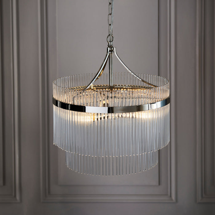 Endon 104113 Marietta 3lt Pendant Bright nickel plate & clear glass 3 x 7W LED E14 (Required) - westbasedirect.com