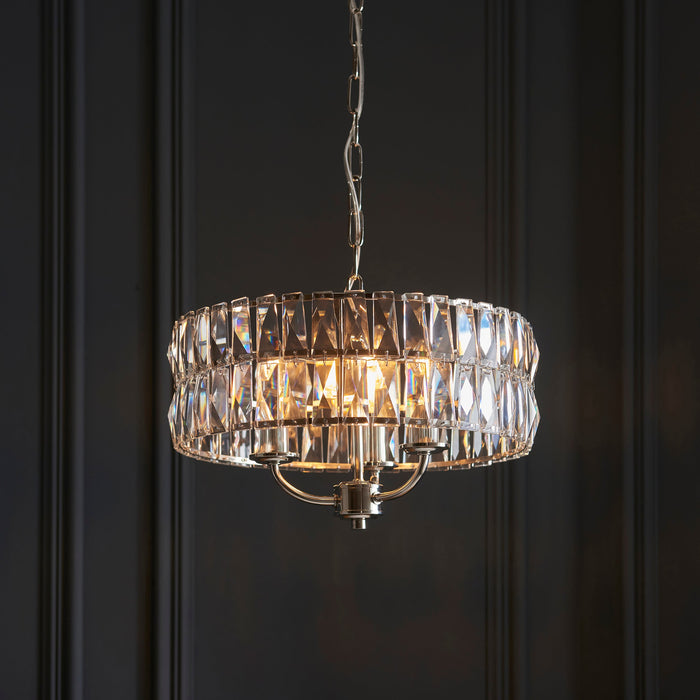 Endon 104466 Clifton 3lt Pendant Bright nickel plate & clear crystal glass 3 x 6W LED E14 (Required) - westbasedirect.com