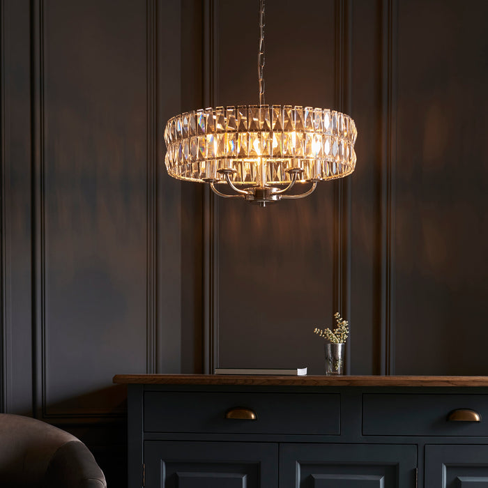 Endon 104467 Clifton 5lt Pendant Bright nickel plate & clear crystal glass 5 x 6W LED E14 (Required) - westbasedirect.com