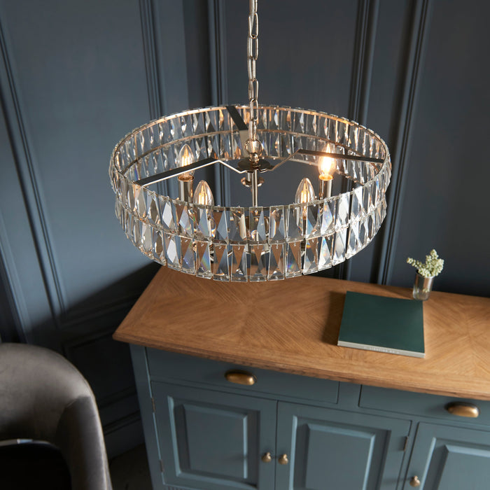 Endon 104467 Clifton 5lt Pendant Bright nickel plate & clear crystal glass 5 x 6W LED E14 (Required) - westbasedirect.com