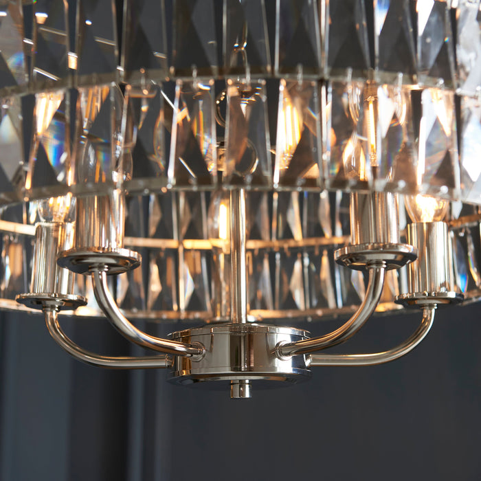 Endon 104467 Clifton 5lt Pendant Bright nickel plate & clear crystal glass 5 x 6W LED E14 (Required) - westbasedirect.com