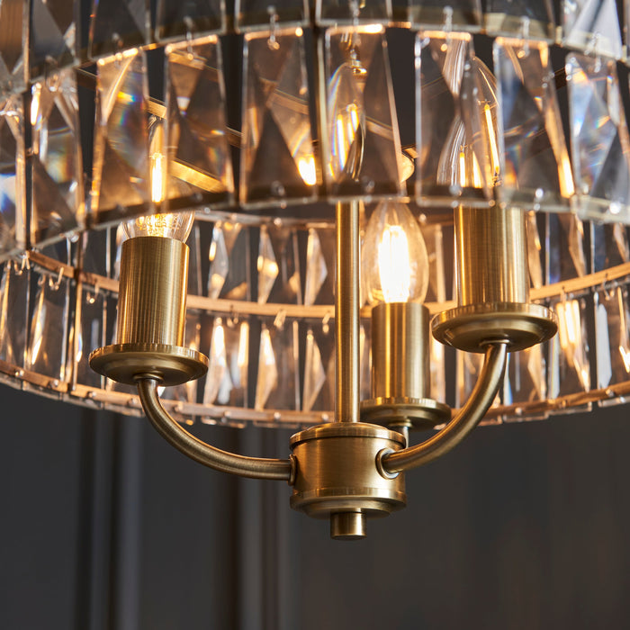 Endon 106243 Clifton 3lt Pendant Antique brass plate & clear crystal glass 3 x 6W LED E14 (Required) - westbasedirect.com